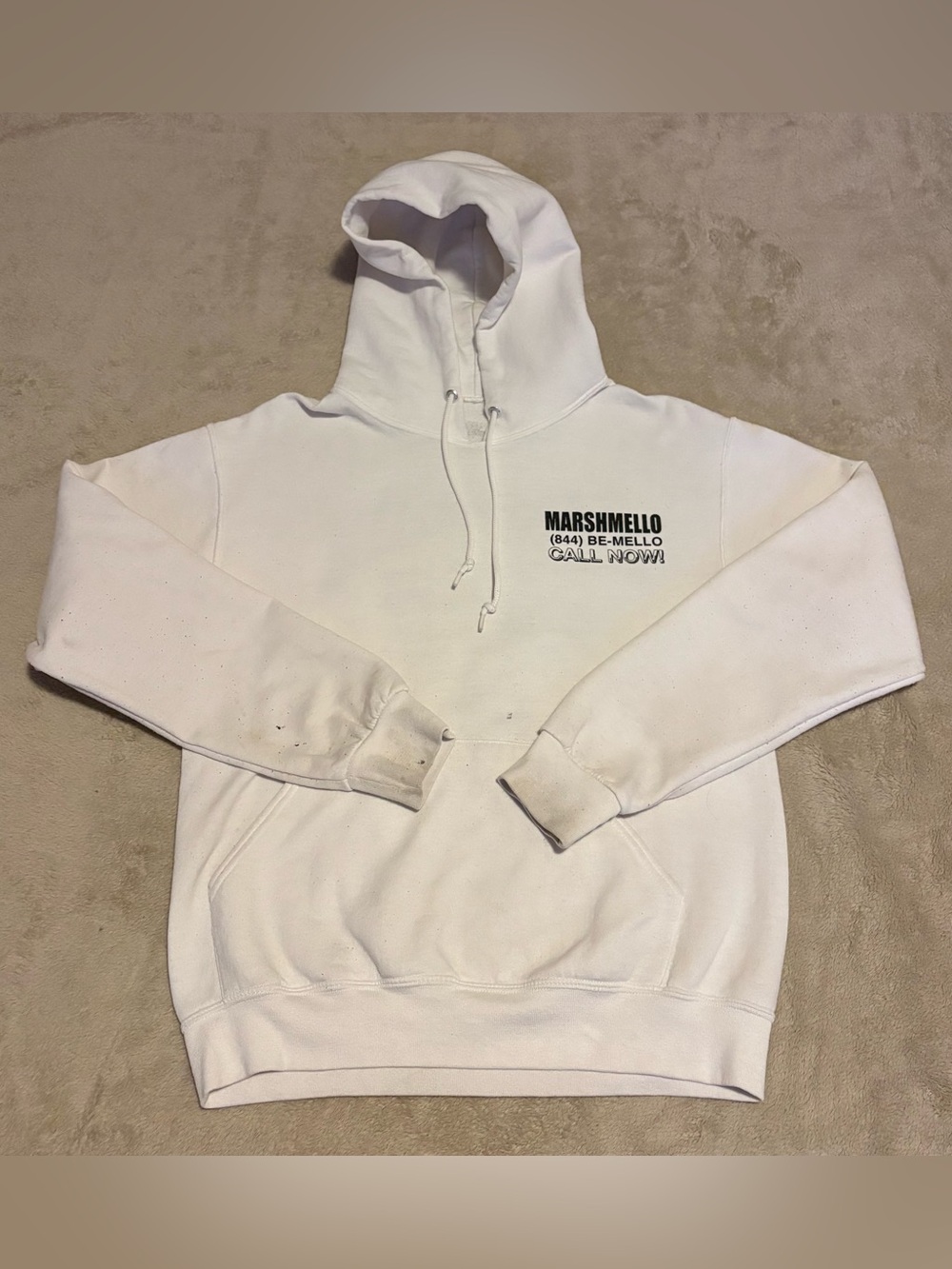 Men’s Marshmello “Call Now” White Hoodie – Men’s Small